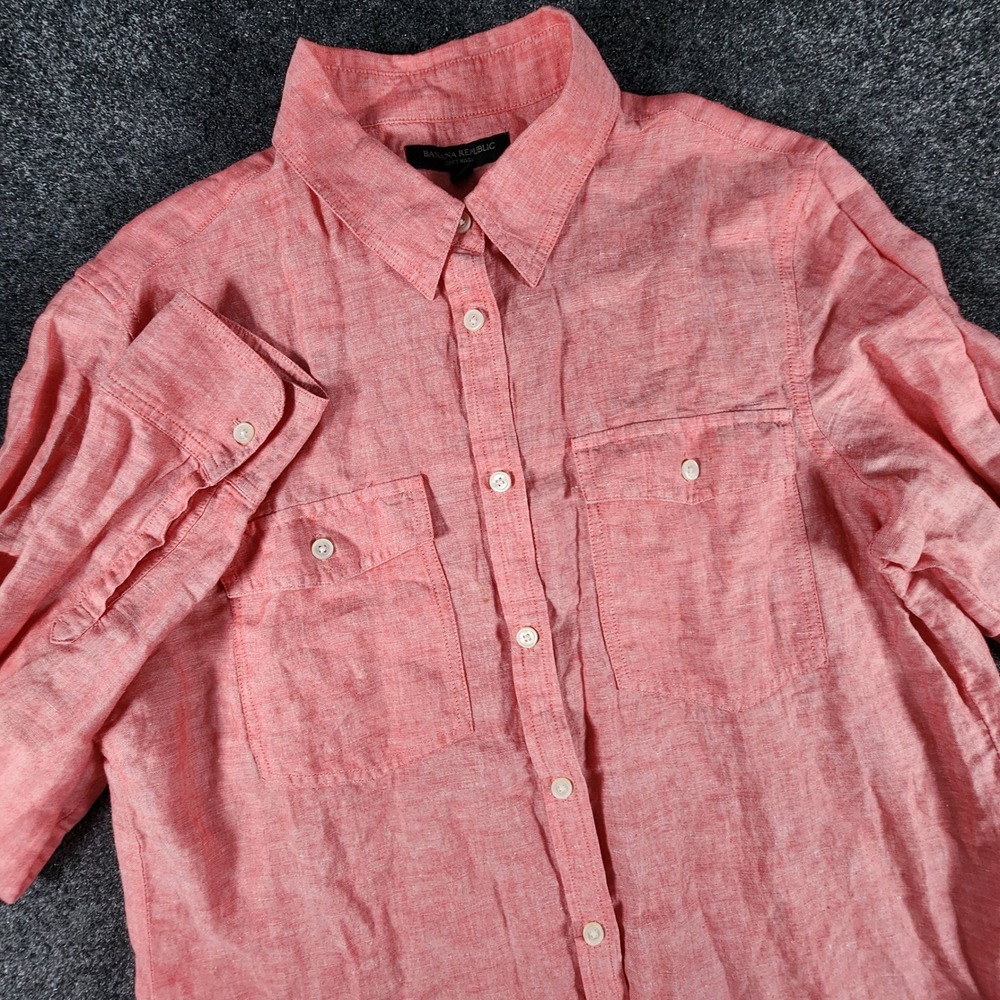 Banana Republic Linen Blend Button Down Long Sleeve Shirt Mens L Pink Soft Wash